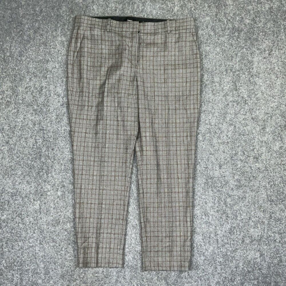 Theory Pants Womens Size 12 Brown Plaid Houndstooth Cropped Academia Preppy
